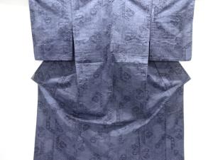 亀甲に花更紗模様織り出し手織り紬単衣着物